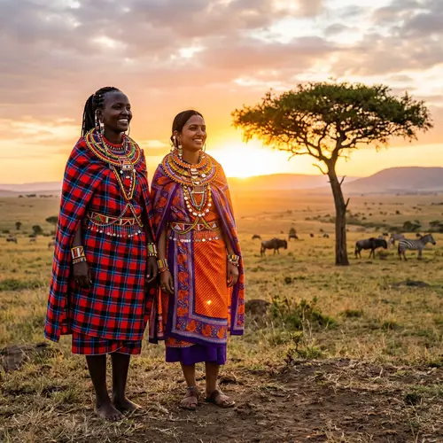 Maasai Women in Traditional Attire on African Savannah