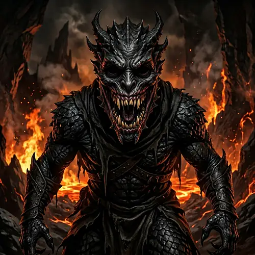 Eerie Dark Figure Art: Lizard-Human Hybrid