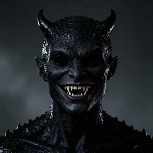 Eerie Dark Figure Art: Lizard-Human Hybrid