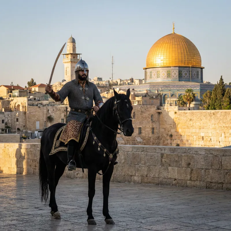 Arab Knight Saladin Riding in Jerusalem