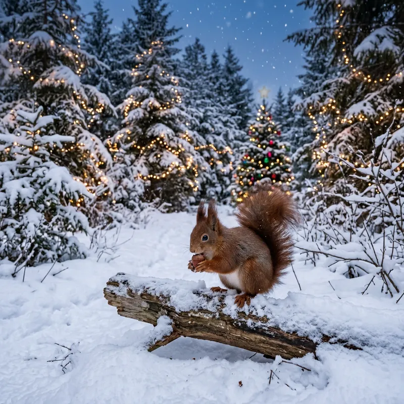 Adorable Christmas Squirrel in Winter Woodland Scene