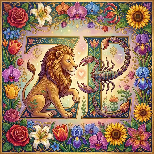 Unique Lion and Scorpion Love Scene in Flower Frame