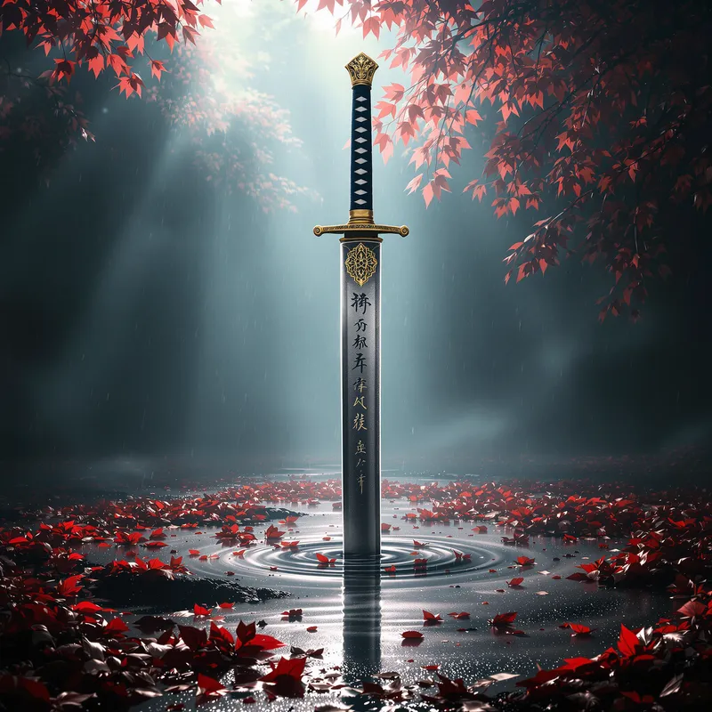 Majestic Engraved Katana in Serene Nature