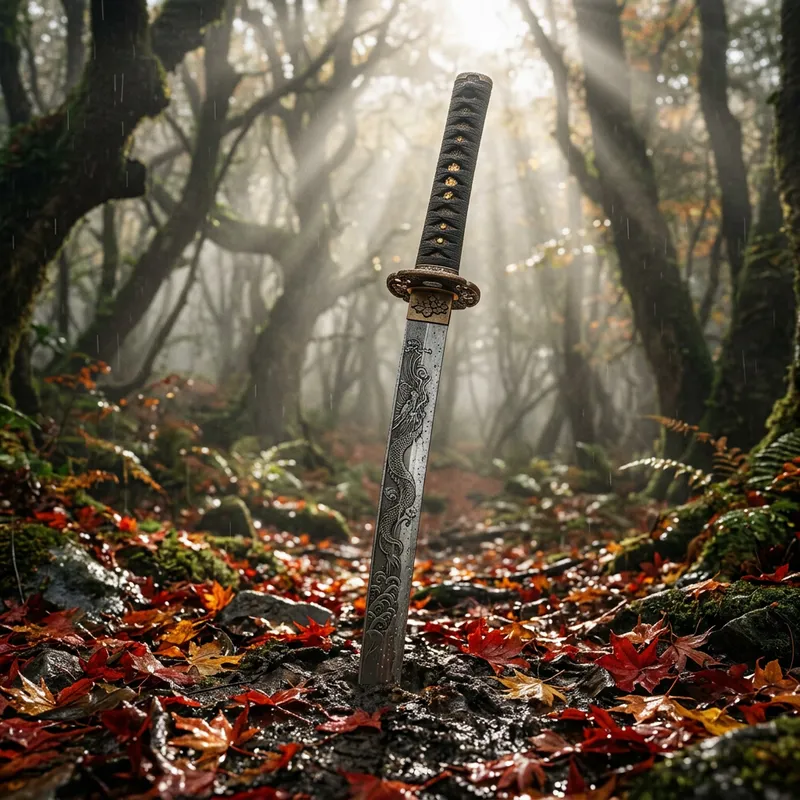 Majestic Engraved Katana in Serene Nature