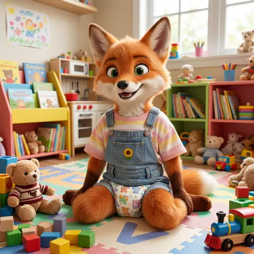 Cute Fox Character in Colorful Children's Room