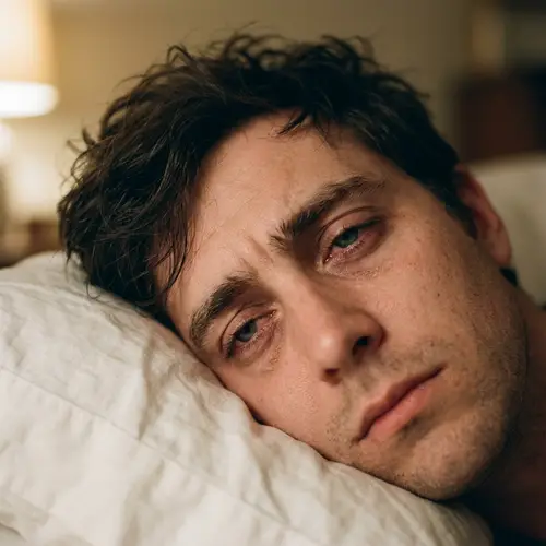 Sleepy Caucasian Person Close-Up View with Heavy-Lidded Eyes