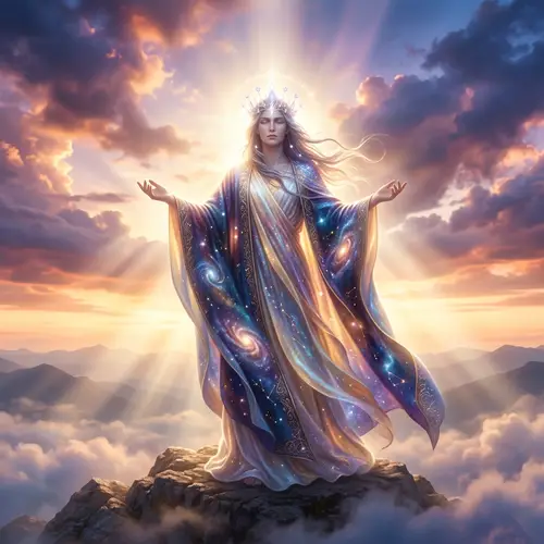 Celestial Deity: Mystical Figure Bathed in Ethereal Light