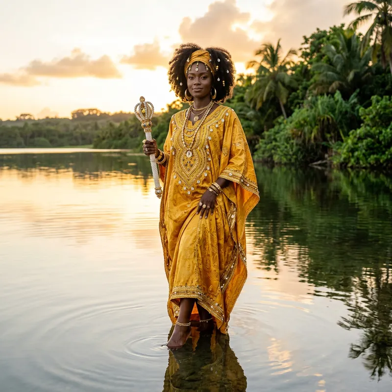 Radiant African Goddess Oshun in Yellow Dress