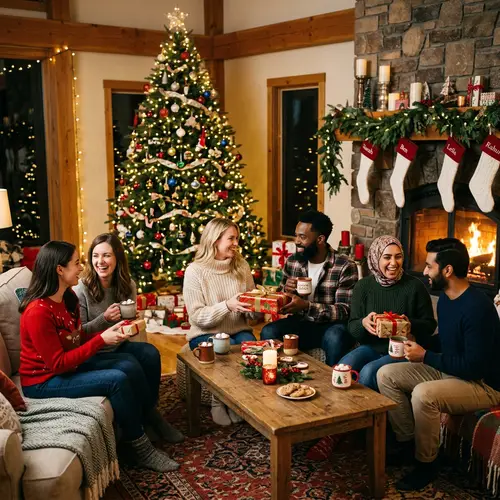 Festive Holiday Scene of Diversity and Joy