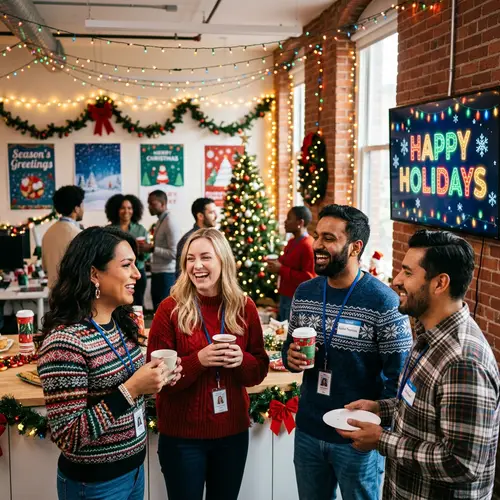 Diverse Festive Office Celebration | Happy Holidays