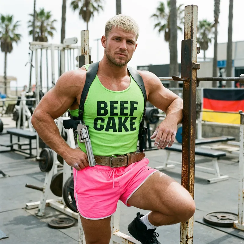 Bold German Bodybuilder in Neon Gear