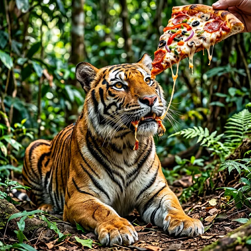 Ultra Realistic Tiger Eating Pizza Art Ultra Realistic Tiger Eating Pizza Art