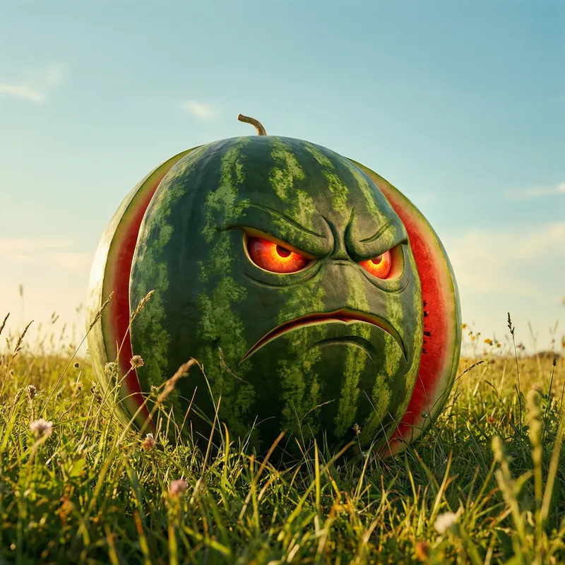 Angry Watermelon Displaying Vibrant Green and Red Colors