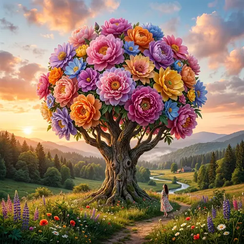Tree with Giant Flowers Instead of Branches