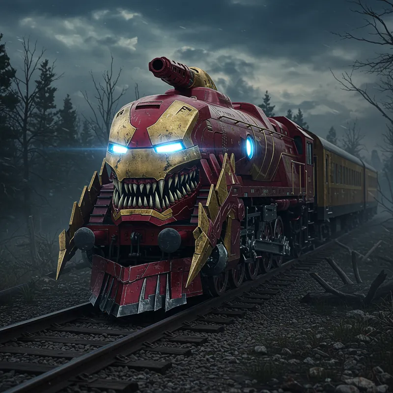 Fierce Iron Man Hybrid Train: 3D Render Art
