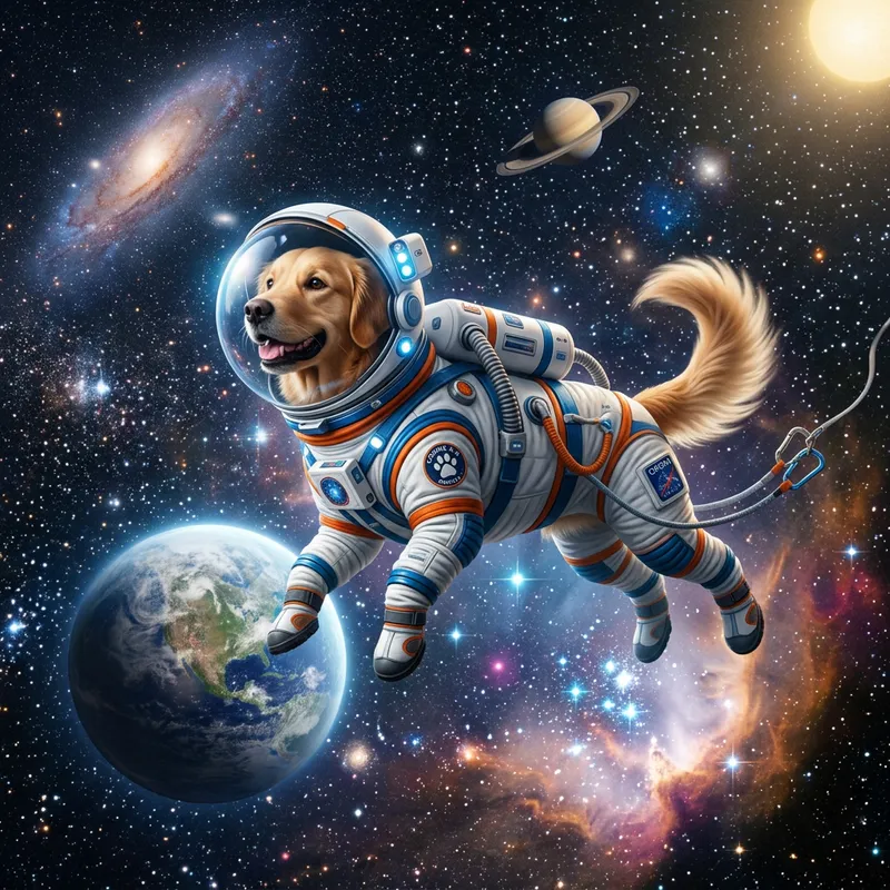 Dog in Deep Space: Cosmic Serenity and High-Tech Wonders Dog in Deep Space: Cosmic Serenity and High-Tech Wonders