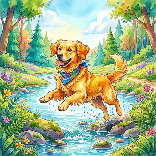 Adorable Cartoon Golden Retriever Art