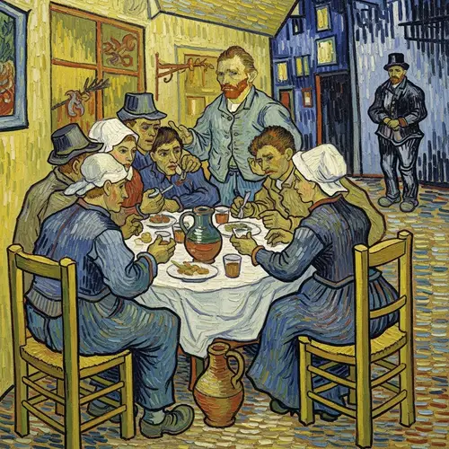 People Talking at a Table - Van Gogh Inspired Art