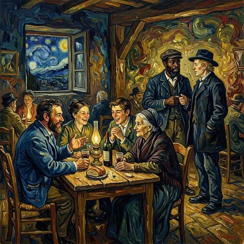 People Talking at a Table - Van Gogh Inspired Art