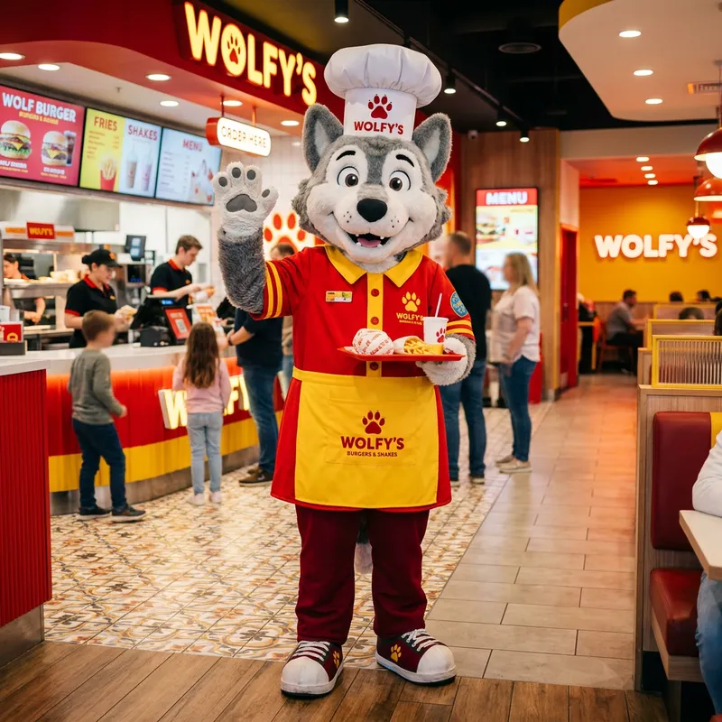 Wolf Mascot: A Fun Fast-Food Character Wolf Mascot: A Fun Fast-Food Character