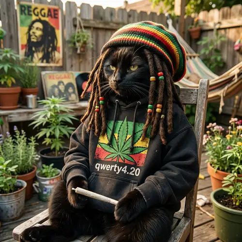Black Rasta Cat with Dreads and Hoodie - qwerty4.20
