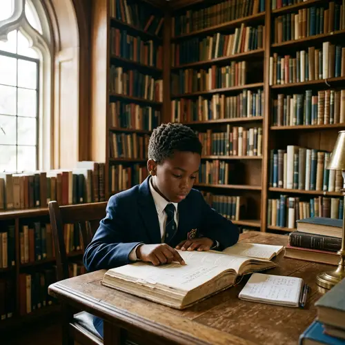 Young Scholar Surrounded by Knowledge