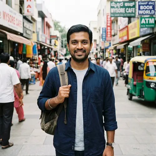 South Asian Man in Casual Clothes with Kind Eyes