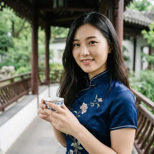 Chinese Girl with Calm Expression and Sparkling Eyes