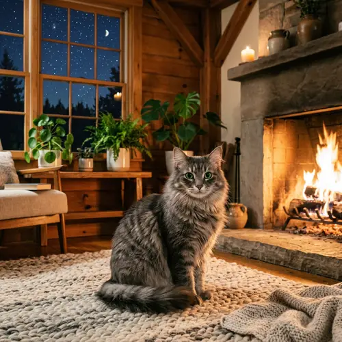 Delightful Grey Domestic Cat in Cozy Living Room
