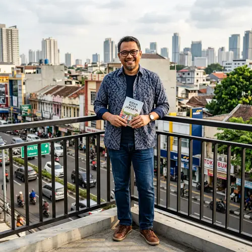 Stylish Indonesian Man in Late Forties Holding a Book