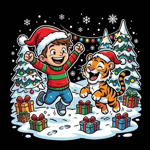 Festive Winter Holiday Scene Vector Illustration for T-Shirt Print