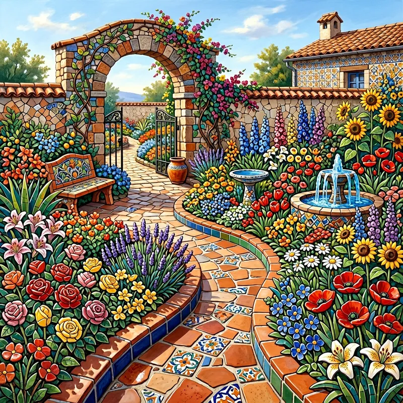Stunning Ceramic Tile Garden in Full Bloom