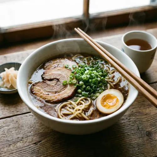 Authentic Ramen Noodles with Roasted Pork and Soft-Boiled Egg