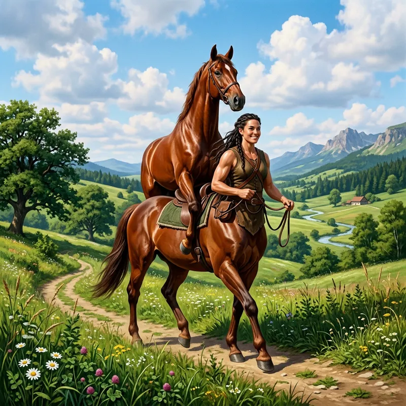 Stunning Horse Riding Centaur in Verdant Landscape