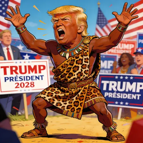 Caricature of Trump as Tribal Chief for 2028 Election