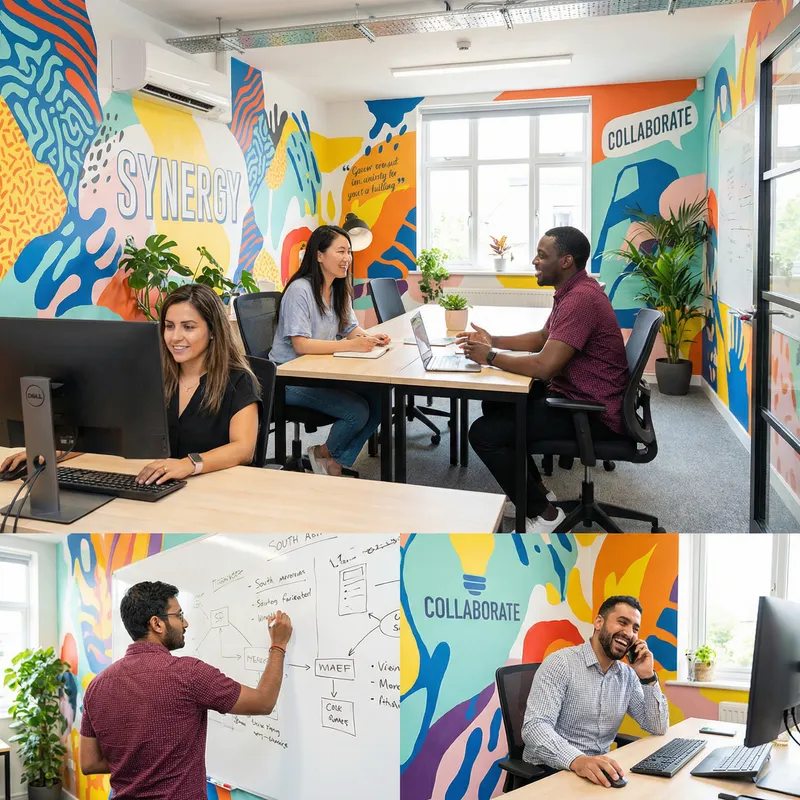 Dynamic Team in Modern Office - Vibrant Teamwork Energy Dynamic Team in Modern Office - Vibrant Teamwork Energy