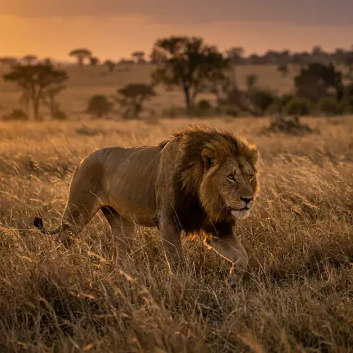 Majestic Lion Prowling the African Savannah