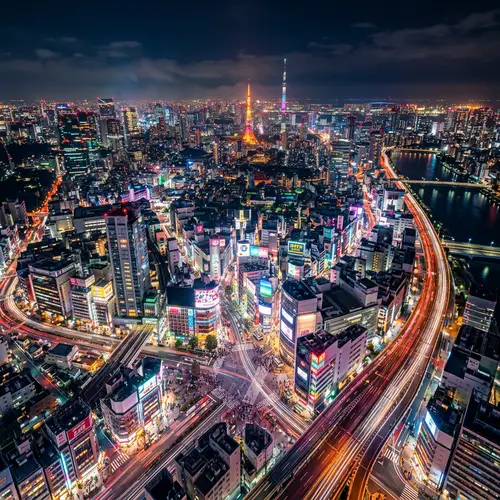 Bustling City Night Lights | Urban Life Panorama