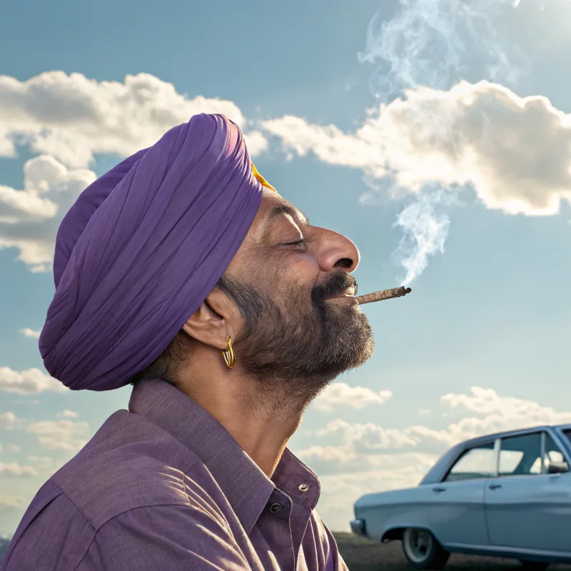 Meditative Sikh Snoop Dogg in a 64 Impala