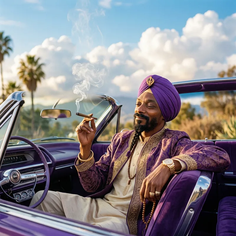 Meditative Sikh Snoop Dogg in a 64 Impala Meditative Sikh Snoop Dogg in a 64 Impala