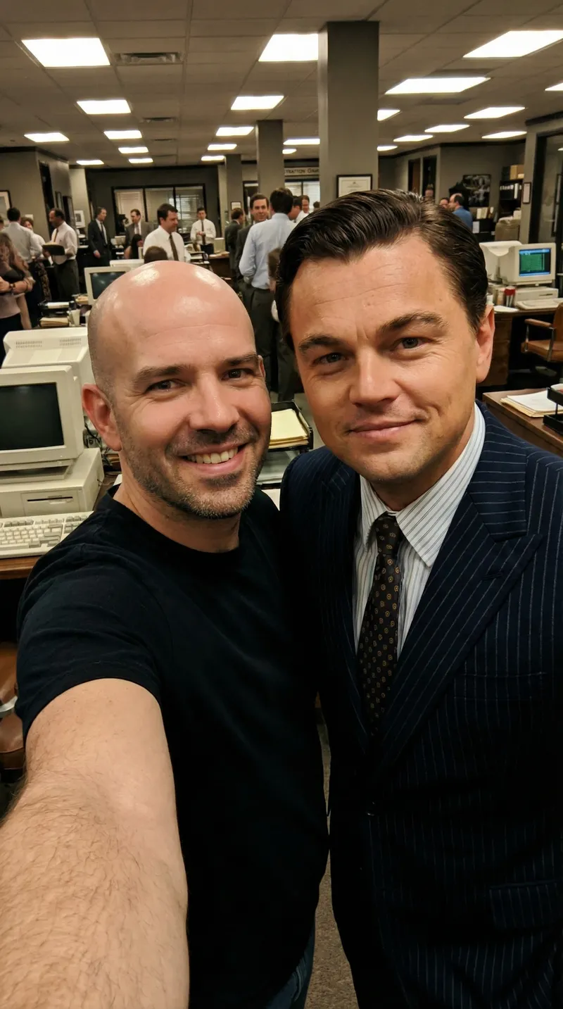 Selfie with Leonardo DiCaprio on Wolf of Wall Street Set