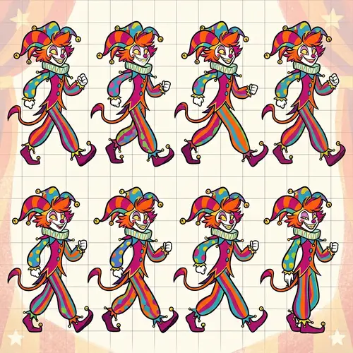 Circus Jester Walking Spritesheet Cartoon by Vivienne Medrano