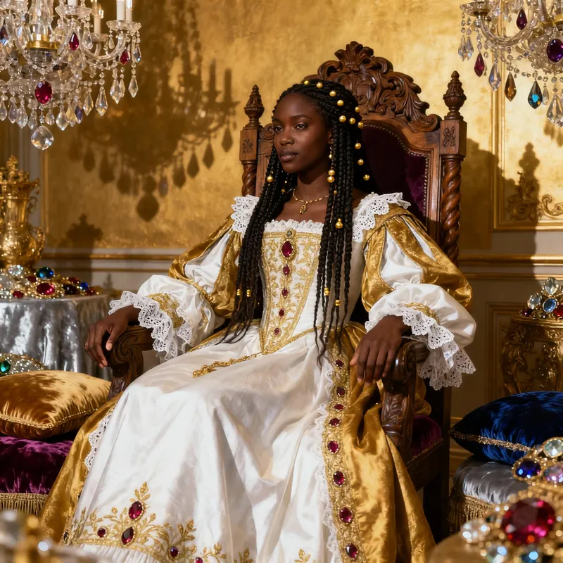 Regal Black Queen in Boho Braids and Royal Attire