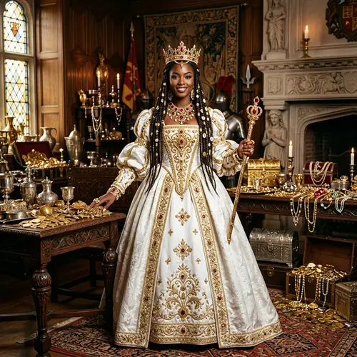 Regal Black Queen in Boho Braids and Royal Attire