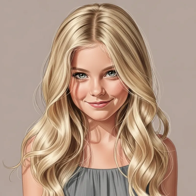 Blonde Girl Drawing with Beautiful Wavy Hair