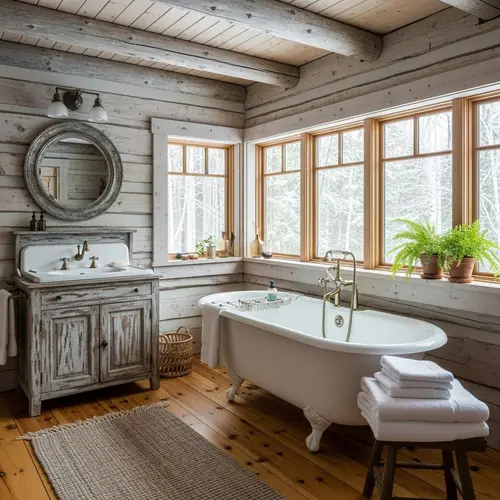 Vintage Style Bathroom in White Log Cabin