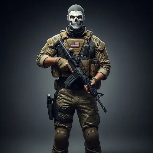 Mysterious Soldier with Skull-Pattern Balaclava | Tactical Gear