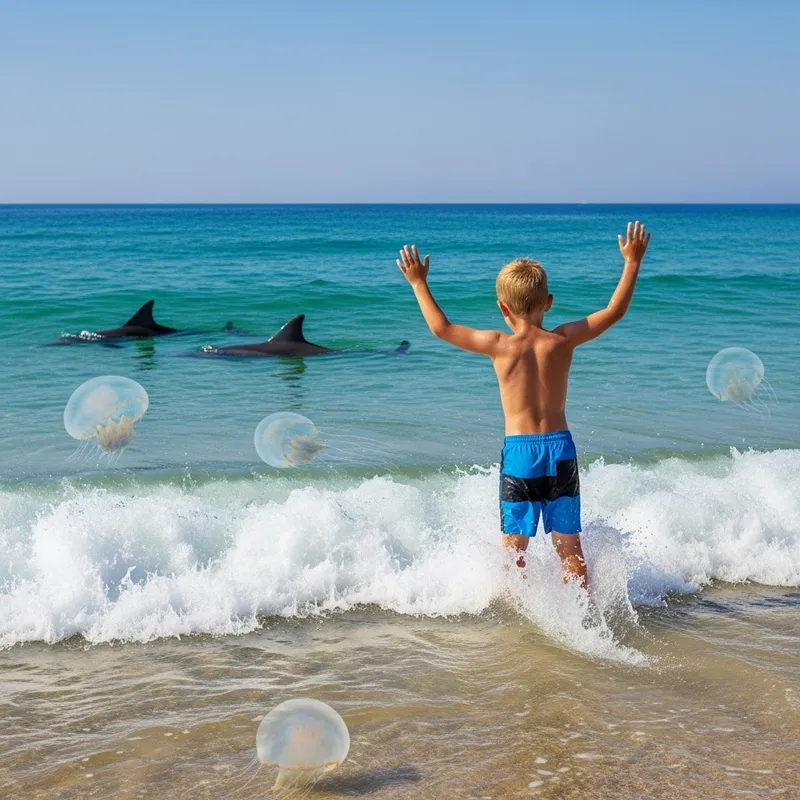 Boy Playing with Wave on Red Sea Shore - Underwater World