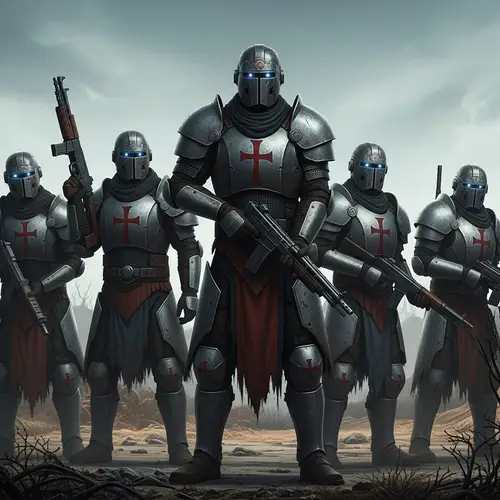 Post-Apocalyptic Templar Knights in Rugged Armor