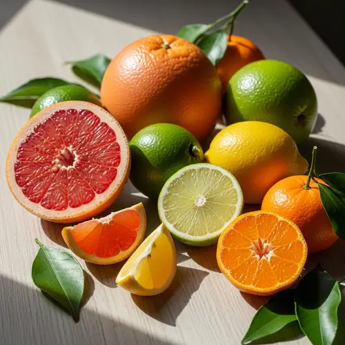 Vibrant Citrus Fruits on Light-Hued Table
